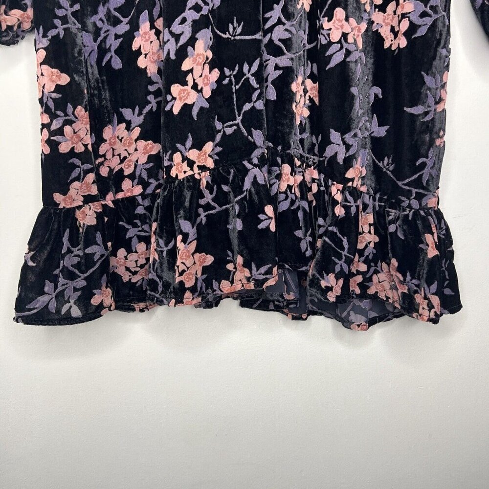 Another Love Velvet Floral Mini Dress Sz S Black Pink balloon sleeves - Picture 3 of 12